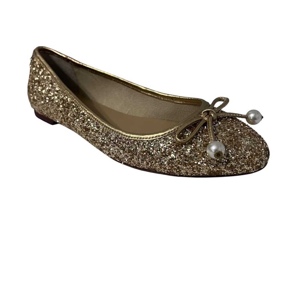 Kate Spade Ellio Ballet Flats Gold Beaded Bow Slip On Shoes 8.5
